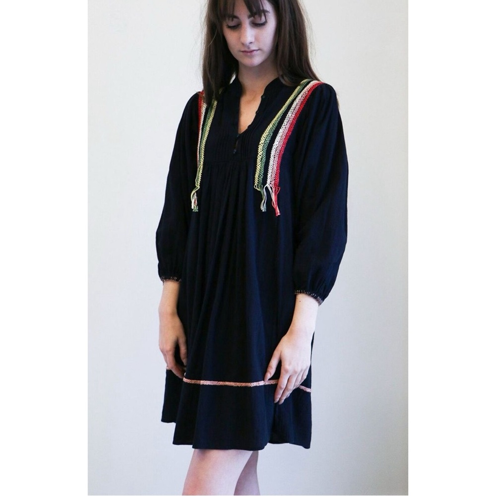 The Great. Adobe Dress in Black with Embroidery